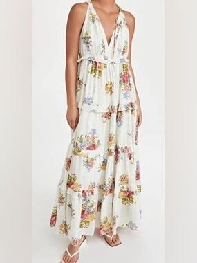 Love the Label Floral Tiered Maxi Dress - White with Multicolor Blooms
